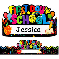Waahome Kids First Day Of School Paper Crowns Decorations  24Pcs Personalized First Day Of Kindergarten Preschool Paper Hats Gifts For Kids Students  Adjustable First Day Of School Paper Caps Hats