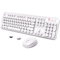Wireless Keyboard And Mouse Combo  Ergonomic Full Size Typewriter Retro Round Keycaps Keyboard  Compatible With Windows  Pc  Perfer For Home And Office Keyboards(White)