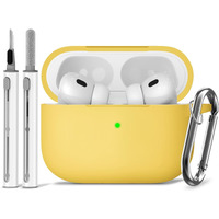 Ljusmicker For Airpods Pro Case Cover With Cleaner Kit Soft Silicone Protective Case For Apple Airpods Pro 2Nd/1St Generation Case For Women Men Airpod Pro 2 Case Accessories With Keychain-Yellow