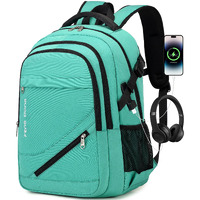 Fengdong 17.3 Inch Large Laptop Backpack Durable Waterproof Travel College Backpack Bookbag For Men & Women Business Backpack With Usb Charging Port Headset Port Light Green