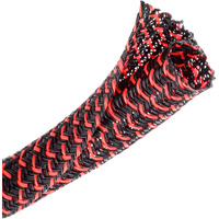 Crocsee 25Ft - 1/2 Inch Braided Cable Management Sleeve Cord Protector - Self-Wrapping Split Wire Loom For Tv/Computer/Home Theater/Engine Bay - Black/Red