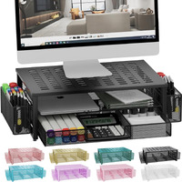Gianotter Desk Computer Monitor Stand Riser With Drawer And 2 Pen Holder  Desk Accessories & Workspace Desk Organizers  Desktop Organizer For Office Supplies (Black)