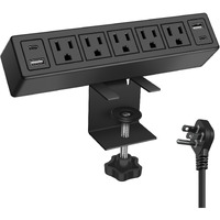 Desk Clamp Power Strip With Pd20W Usb-C Total 40W Fast Charging Desk Edge Power Strip Surge Protector 1200J Desk Mount Power Strip 5 Outlets 2 Usb-C 2 Usb-A 6Ft 45 Ultra Flat Plug Fit 1.65"" Tabletop