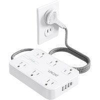 Lencent 2 Prong Power Strip  3 To 2 Prong Outlet Adapter  Two Prong Surge Protector  6Ft Braided Extension Cord With Thin Flat Polarized Plug  6 Ac&4 Usb(1 Type-C)  Wall Mount For Non-Grounded Outlet