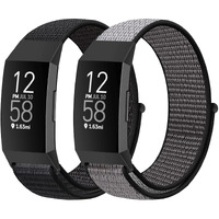 Avod Nylon Watch Bands Compatible With Fitbit Charge 4/Charge 3/Se  Soft Replacement Wristband Breathable Sport Strap With Band For Women Men (Dark Black+Iron Gray)