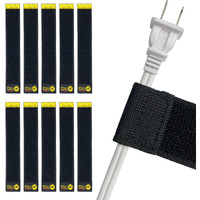 Selfie Straps By Wrap-It Storage  9-Inch (10-Pack)  Black - Stretchy Hook And Loop Cord Organizer That Stays Attached To Cord For Electrical Cable Management And Organization