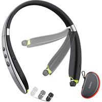 Bluetooth Headset  2024 Upgraded Neckband Bluetooth Headphones With Retractable Earbuds  Noise Cancelling Stereo Earphones With Mic  Foldable Wireless Headphones For Sports Office With Carry Case