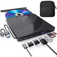 External Cd Dvd+/-Rw Drive With Carrying Case Usb 3.0 Ultra Slim Cd Burner With 4 Usb Ports  2 Tf/Sd Card Slots 1 Type-C Port  Dvd Player For Laptop