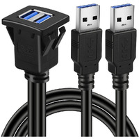 Batige Dual Ports Square Usb 3.0 Panel Flush Mount Extension Cable With Buckle For Car Truck Boat Motorcycle Dashboard 1Ft
