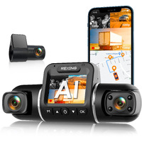 Rexingusa V2 Pro Ai Dash Cam 3-Channel Front/Cabin/Rear 1080P Recording With Mobile App Night Vision Camera W/Front Collision Warning  Pedestrian Alert  Lane Departure Warning Clear To Go Alert