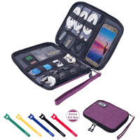 Travel Cable Organizer Bag Waterproof Portable Electronic Accessories Organizer For Usb Cable Cord Phone Charger Headset Wire Sd Card With 5Pcs Cable Ties(Purple)