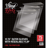 Resealable Record Outer Sleeves For 12"" Vinyl Records (75 Pack) | 3 Mil Polypropylene Covers With Flap | Premium Vinyl Protective Sleeves That Cover And Seal Albums Completely To Prevent Damage