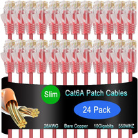 Lysymixs Cat6A Slim Ethernet Patch Cable 5 Ft (24 Pack)  Cat6A Patch Cable For Data Centers  Cat 6 Patch Cable 10G  Network Patch Cables For Home And Enterprise Network -Red