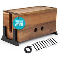 Extra Large Cable Management Box Wood Cord Organizer Box - Cable Box Organizer Cord Box Hider - Power Strip Box Hider Cable Storage Box For Office  Tv Wires  Desk Cord Organizer (Solid Acacia)