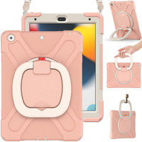 Braecn Case For Ipad 9Th/8Th/7Th Gen  Protective Kids Silicone Case With Shoulder Strap  Handle Grip  Stand  Built-In Screen Protector  Pencil Holder For Ipad 10.2 9/8/7 Gen 2021/2020/2019-Rose Gold