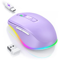Wireless Mouse Jiggler - Led Wireless Mice With Build-In Mouse Mover  Rechargeable Moving Mouse For Laptop With Undetectable Random Movement Keeps Computers Awake - Purple