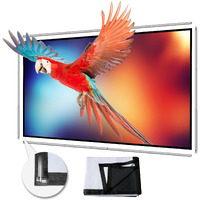 Foldable Projector Screen 70 Inch With Stainless Steel Telescopic Rod Combination Frame 16:9 Hd 4K Anti-Crease Black Backing Silver Portable Projection Screen