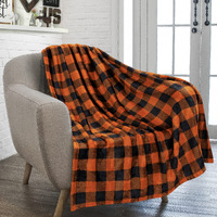 Pavilia Black And Orange Buffalo Plaid Fleece Throw Blanket For Couch  Soft Halloween Flannel Blanket For Sofa  Orange Checkered Plaid Fall Couch Throw  Warm Cozy Fall Bed Blanket Decor Gift  50X60