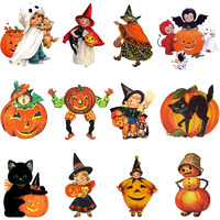 K1Tpde 12Pcs Vintage Halloween Cutout Home Decoration  Pumpkin Witch Cutout Decor  Large Size Halloween Cutouts Cardstock  Retro Halloween Cut-Outs Cardboard  Trick Or Treat Holiday Party Decorations