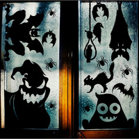 Ccinee Halloween Window Cling Sticker  4 Sheet Giant Spooky Monster Silhouette Window Decal Scary Black Stickers For Halloween Indoor Kids Room And Party Decoration
