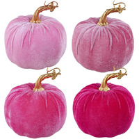 Winlyn 4 Pcs Assorted Faux Pink Velvet Pumpkins Decorative Fabric Pumpkins 5 "" For Gifts Fall Wedding Baby Shower Thanksgiving Halloween Table Centerpiece Mantel Bowl Farmhouse Decor
