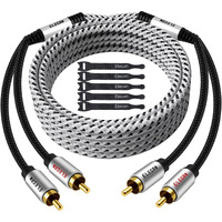Elecan Premium Rca Cable 15 Ft (Hi-Fi Sound-16 Awg-Shielded) 2 Rca Male To 2 Rca Male Stereo Audio Cable  Gold Plated-Aluminum Alloy Shell-Pure Copper-Braided Rca Cord For Home Theater Speakers + Ties