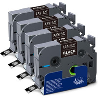 Absonic 4-Pack 12Mm 0.47 White On Black Label Tape Replace For Brother Tze-335 Tze335 Tz-335 Tz335 1/2 P Touch Label Tape Tze Tz 12Mm 0.47 Laminated Black For Ptd220 Pth110 Ptd210 Ptd600 Ptd400 Pt1880