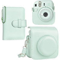 Hiyqin Camera Protective Case And Album Compatible With Fujifilm Instax Mini 12 - Polaroid Instax 12 Mini Carry Bag With Shoulder Strap And Photo Album - Mint Green