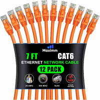 Maximm Cat 6 Ethernet Cable 7 Ft (12-Pack) - High-Speed Lan Cable  Internet Cable  Patch Cable  And Network Cable - Utp  10Gbps  550Mhz Ethernet Cord - Orange