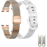 Eanwireless Compatible For Garmin Lily Band  Milanese Stainless Steel +Silicone Sport Strap Replacement Silm Accessory For Women's Smartwatch Rose Gold+White