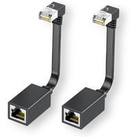 2Packs Right Angle Cat7 Ethernet Extension Cables Flat 0.5 Ft Right Angle Down 90 Degree Lan Extended Cable Network Patch Cord Male To Female Connector For Router Modem Smart Tv Pc Computer Laptop