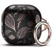Tatofy Case For Galaxy Buds Fe  Galaxy Buds 2 Pro  Galaxy Buds 2  Galaxy Buds Pro  Galaxy Buds Live  Golden Leaf Golden Flower Hard Case With Carabiner  Support Wireless Charging (Black & Golden)
