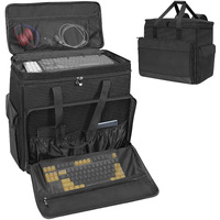 Xidihf Double Layer Computer Tower Carrying Case Desktop Computer Travel Storage Bag For Pc Chassis  Keyboard  Cable  Mouse And Accessories  Bag Only (Black)