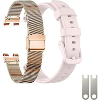 Eanwireless Compatible For Garmin Lily Band  Milanese Stainless Steel +Silicone Sport Strap Replacement Silm Accessory For Women's Smartwatch Rose Gold+Pink