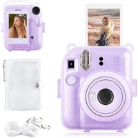 Rieibi Clear Case Compatible With Fuji Instax Mini 12 - Glitter Case Bag For Fujifilm Instax Mini 12 Instant Camera With Back Pocket  Strap And Photo Album - Glitter Purple