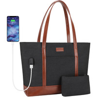 Mecrowd Laptop Work Tote Bag For Women: Tote Shoulder Bag For 15.6 Inch Computer  Extra Large Bag For School  Party  Travel  Bonus Small Cosmetic Bag (Black)