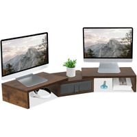 Teamix 3 Shelf Monitor Stand Riser With Drawer-Length And Angle Adjustable Dual Monitor Riser With Storage Corner Desk Shelf Organizer Large Computer Stand For 2 Monitors/Laptop (Brown  1 Drawer)