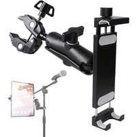 Aluminum Tablet Holder For Mic Stand  Side Mount Microphone Music Stand For All Ipad  360 Rotatabe Tablet Stand With Super Clamp Compatible For Ipad Pro 12.9  Air  Mini  Galaxy Tabs  4.7-15"" Tablets