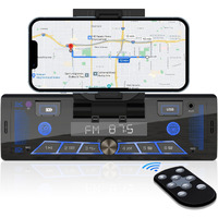 Single-Din Stereo With Car Phone Holder - Bluetooth Car Radio - Push To Talk Assistant Multi Color Lcd Am Fm Tuner Aux Usb Built-In Mic Wireless Remote Control