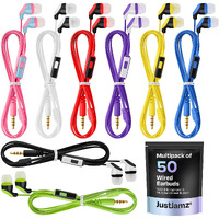 Justjamz 50? Multipack Wired Earbuds With Microphone | For Schools  Libraries  Museums  Etc. | 8 Assorted Colors Of Headphones With Microphone | Affordable 3.5 Mm Headphones For Kids & Adults