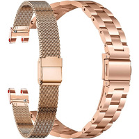 Eanwireless Compatible For Garmin Lily Band  Metal Classic Stainless Steel Strap+Metal Mesh Wristband Replacement Slim Accessory Fit For Garmin Lily Smartwatch Women Dressy  Rose Gold+Rose Gold
