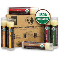 Usda Organic Lip Balm 6-Pack By Earth's Daughter - Fruit Flavors  Beeswax  Coconut Oil  Vitamin E - Best Lip Repair Chapstick For Dry Cracked Lips - Moisturizing Lip Care