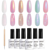 Rarjsm Pearl Gel Nail Polish  Glitter Pearlescent Shell Polish Set 6 Colors Pink White Green Purple Shimmer Mermaid Swirl Thread Effect Soak Off Led Uv Curing Requires Diy Manicure Use