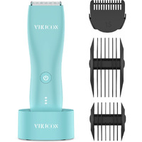 Vikicon Body Groomer For Men: Waterproof Groin & Pubic Hair Trimmer Electric Body Shaver With Charging Dock And 1.5Mm Close Shave For Beard/Chest/Armpits/Groin/Legs Anti Snagging Technology (Blue)