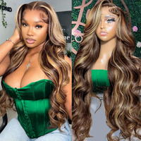 22 Inch Highlight Honey Blonde Lace Front Wig 13?6 Ombre P4/27 Highlight Colored Lace Front Wigs Human Hair Pre Plucked Bleached Knots 180% Density