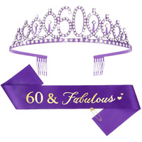 Cieher 60Th Birthday Gifts For Women  Purple 60Th Birthday Crown + 60 & Fabulous Birthday Sash  Purple 60Th Birthday Decorations Women 60Th Birthday Sash For Women