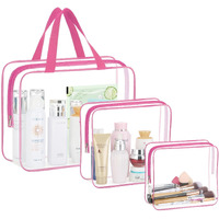 Haoguagua 3 Pieces Clear Travel Bags For Toiletries  Waterproof Clear Plastic Cosmetic Makeup Bags  Transparent Packing Organizer Storage Bags (Red)