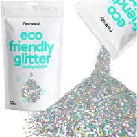 Hemway Eco Friendly Biodegradable Glitter 100G / 3.5Oz Bio Cosmetic Safe Sparkle Vegan For Face  Eyeshadow  Body  Hair  Nail And Festival Makeup  Craft - 1/24"" 0.04"" 1Mm - Silver Holographic