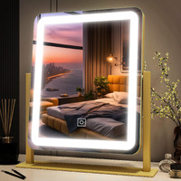 Fennio Vanity Mirror With Lights - 15 ""X12.6 "" Led Lighted Makeup Mirror  Large Makeup Mirror With Lights  Touch Screen With 3-Color Lighting  Dimmable  For Vanity Desk Tabletop  Bedroom Gold