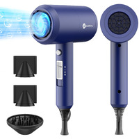 Slopehill Professional Ionic Hair Dryer  Powerful 1800W Fast Drying Low Noise Blow Dryer With 2 Concentrator Nozzle 1 Diffuser Attachments For Home Salon Travel (Prussian Blue)